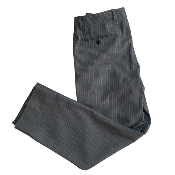 Men’s Dress Pants ETRO Milano Flat Front Tailored Fit Gray Striped Wool Pants - Picture 2 of 7